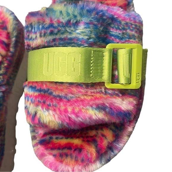 UGG "Pixelate Print" Rainbow Colored/Multicolored Plush Fuzzy Slipper Slides - Picture 3 of 11